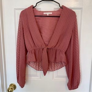 Pink flowy front tie blouse💐